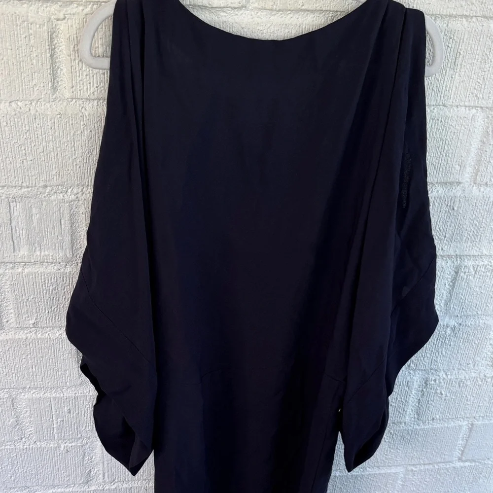 Free People Beaded Elegant Navy Floral Cold Shoulder Dress w/ belt sz XS